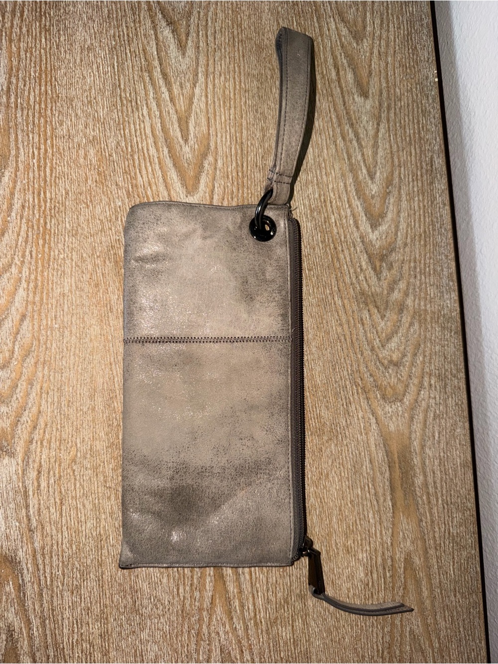 HOBO Gray Taupe Leather Wristlet Clutch